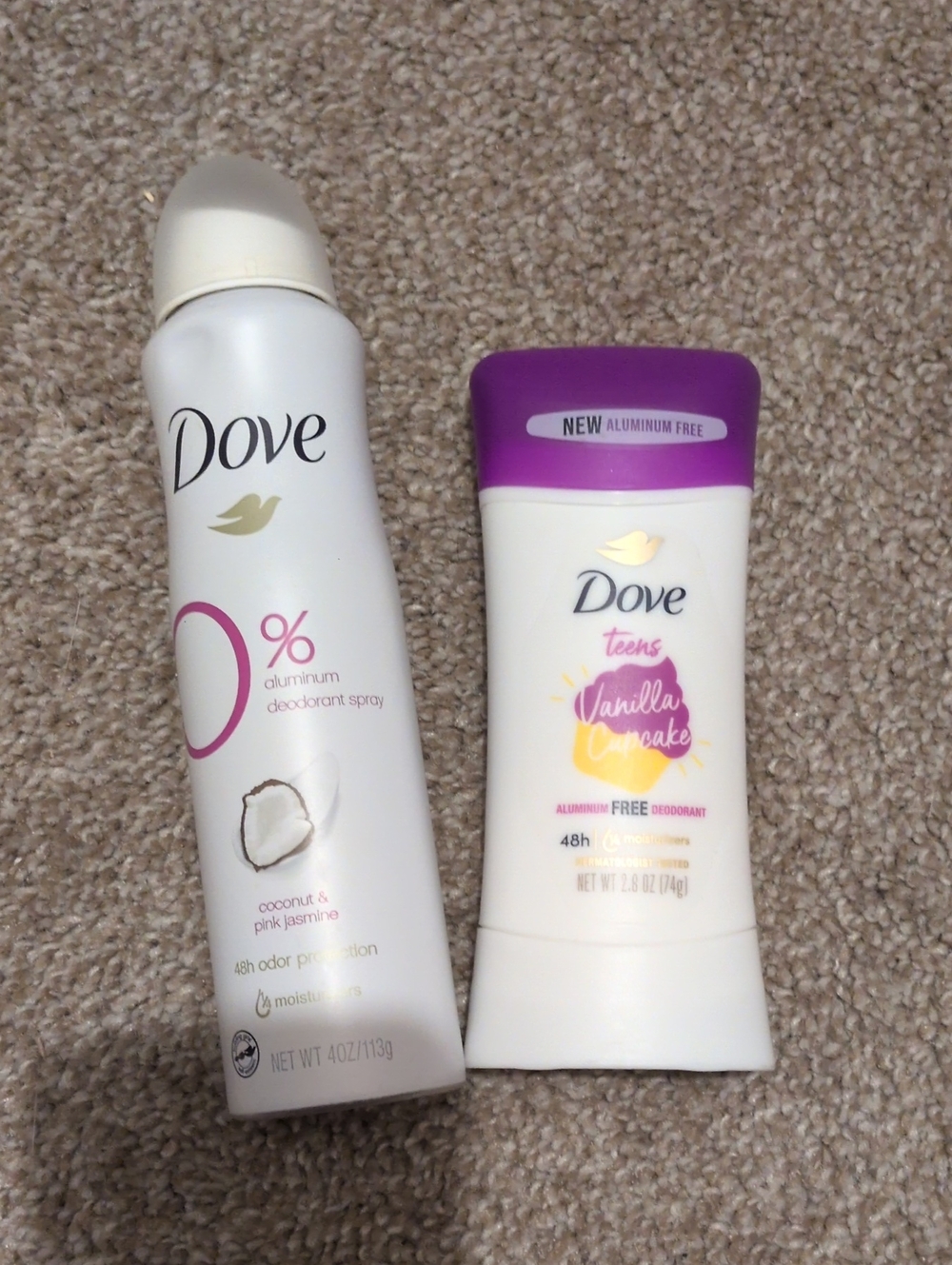 Dove Aluminum-Free Vanilla Cupcake Deodorant And Coconut Jasmine Deodorant Spray